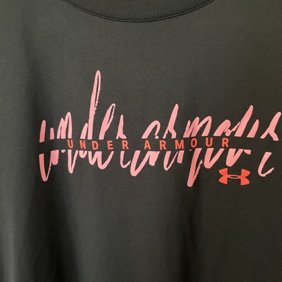 EUC Under Armour Women's UA Tech Graphic T-Shirt Black Pink Size Small Heatgear - Picture 3 of 6